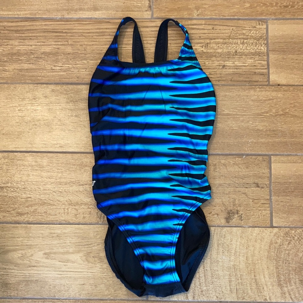 Speedo black and neon blue one piece swimsuit